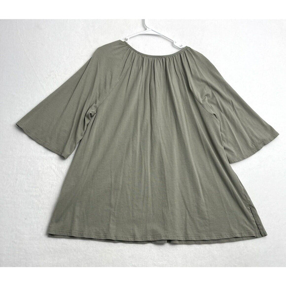 J Jill Embroidered Tunic Top Size XL Petite Cotton Blend Blouse Sage Green Boho - Picture 2 of 9